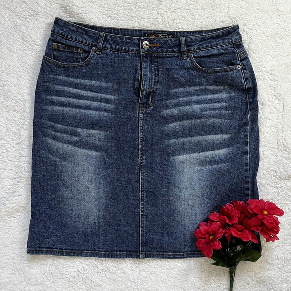 Route 66 Skirt Womens Size 12 Jean Denim Stretch 5 Pocket Vent Blue Casual - Picture 1 of 5